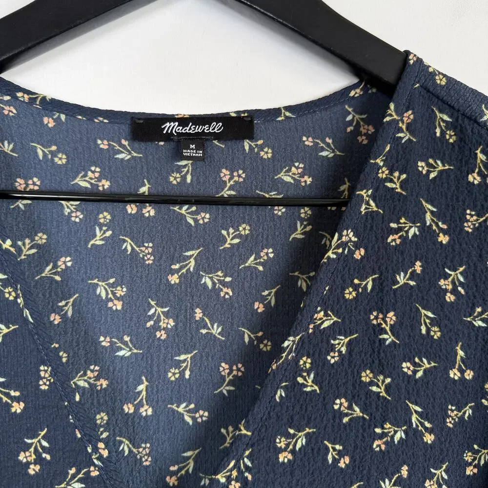 Madewell Floral Puff Sleeve Peplum Wrap Top Spring Fling Blue - M